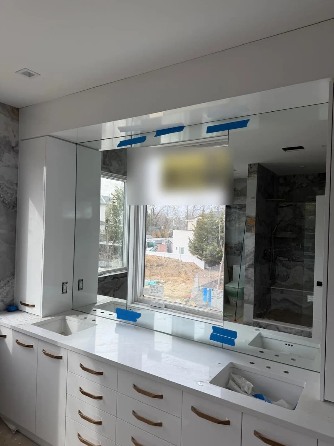 double vanity mirror install, window view