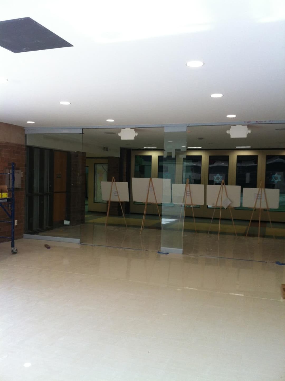 glass partition wall, community building lobby