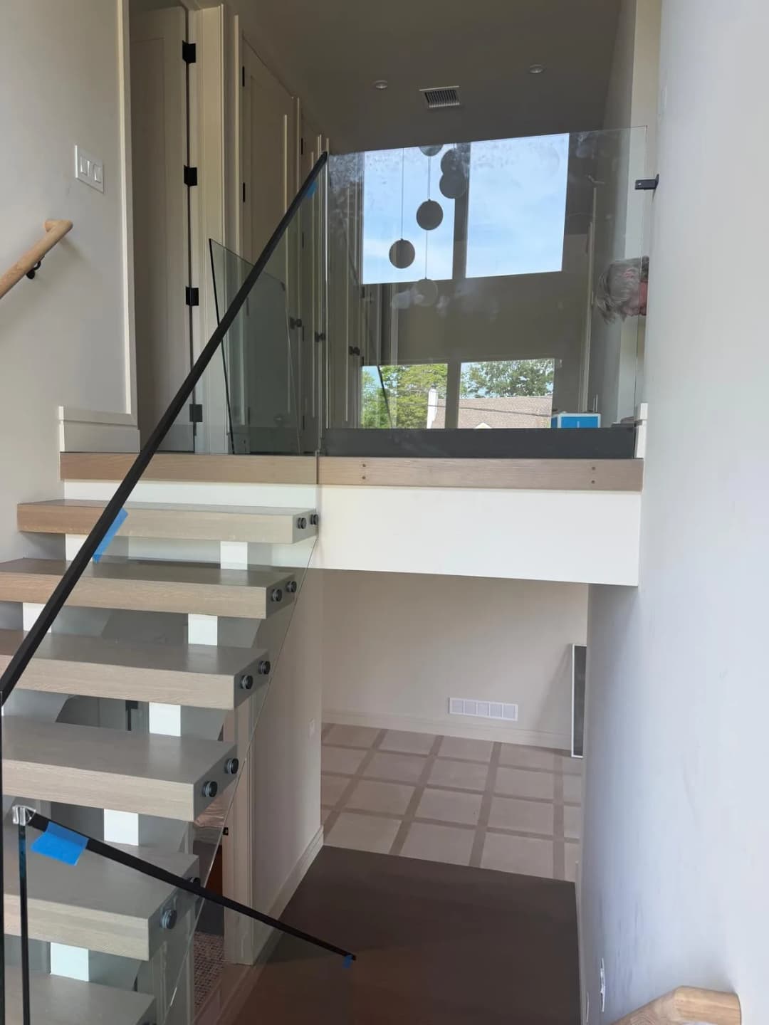 interior staircase glass panel install