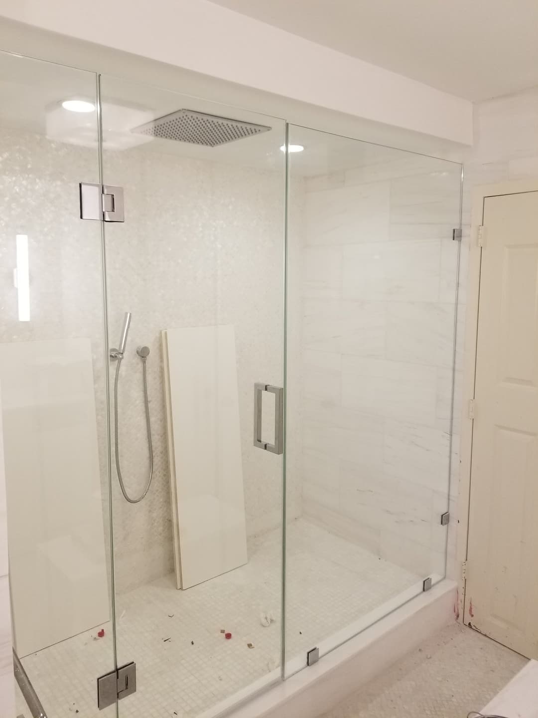 subway tile frameless shower