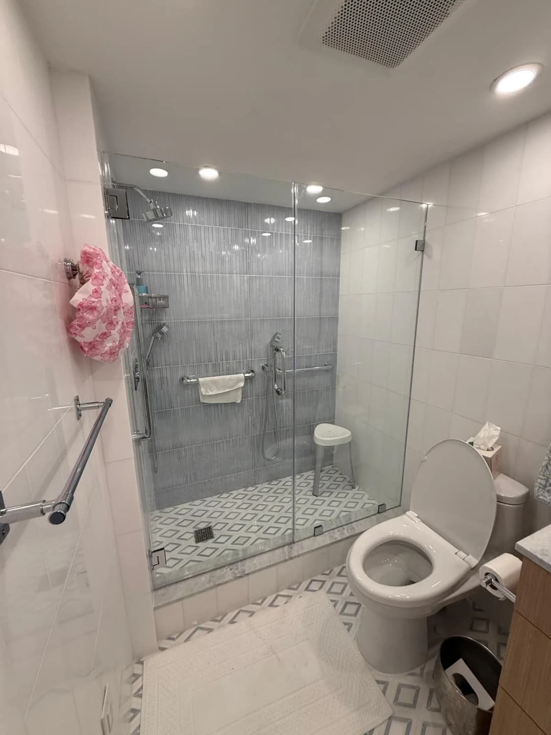 gray tile walk-in shower