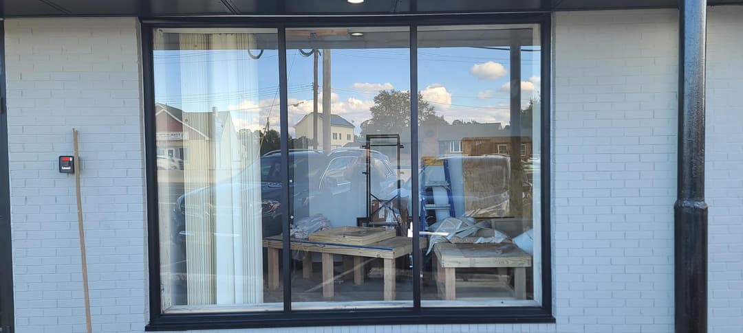 storefront glass door, seasonal decor